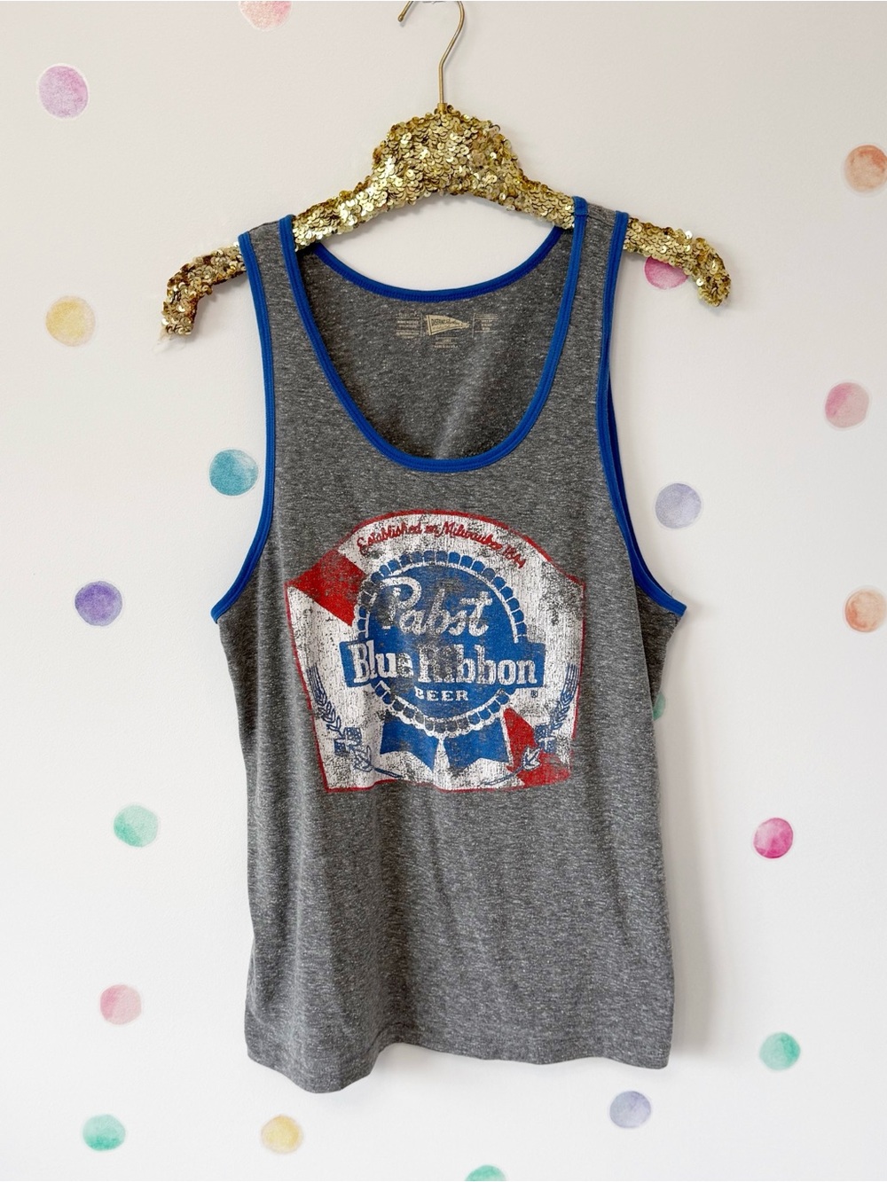 Mens' Gray Tank Top with Blue Trim